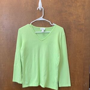 Lilly Pulitzer Vintage Label Lime V-Neck Top Palm Tree Pullover Sweater Sz M